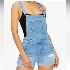 WAX JEAN Distressed Denim Bib Shorts 🍃 🍁 🍂